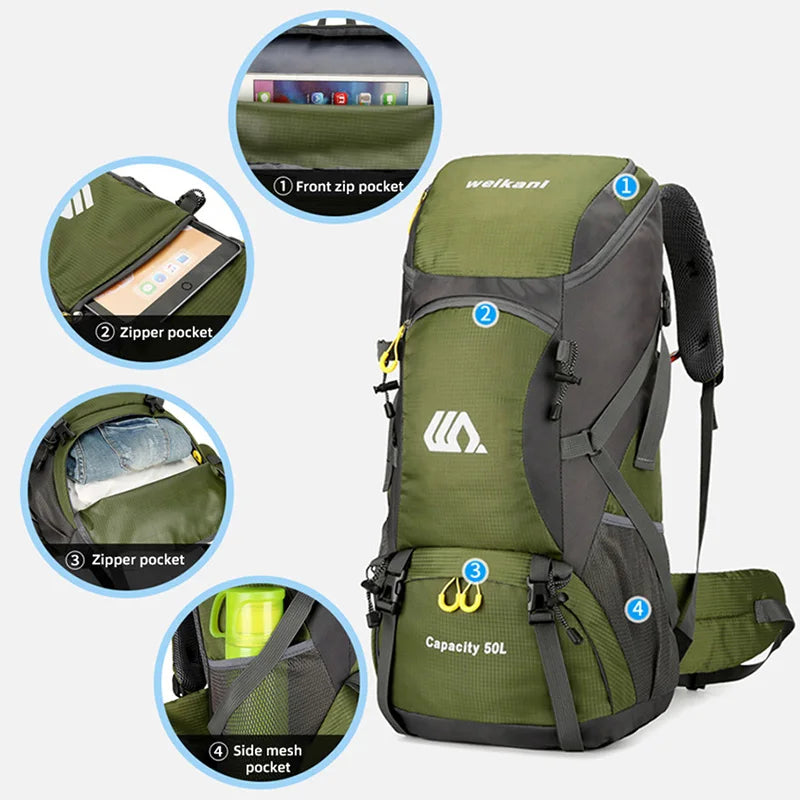 50L Waterproof Travel Backpack – Large Hiking & Camping Rucksack for Men